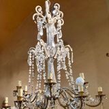 Chandelier en cage en cristal taillé et perles de verre italiennes, années 1800