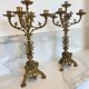 Pair of church candelabra - 19th century - in bronze and brass, 5 lights / c