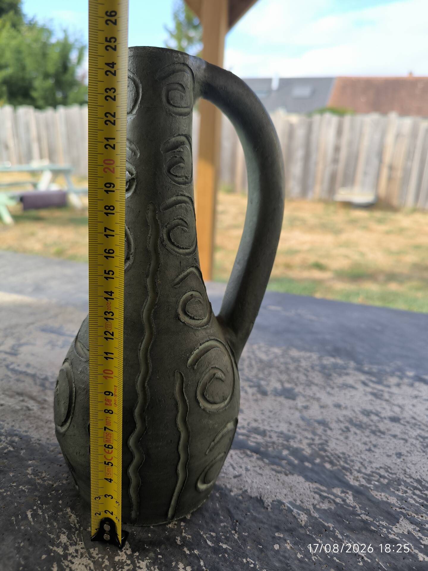Large vintage ceramic pitcher vase – relief spiral decoration – no.