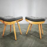 Pair of 1960s Maple Mid Century Stools, Czechoslovakia