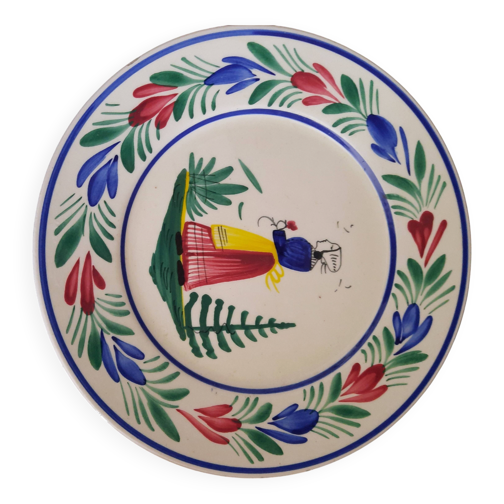 Large HB Quimper Plate Breton Decor Hand-Painted Vintage 27cm