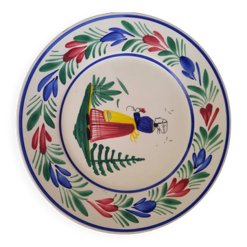 Large HB Quimper Plate Breton Decor Hand-Painted Vintage 27cm