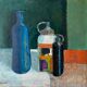 Old painting, still life with bottles signed Milliquet (1896-1982)