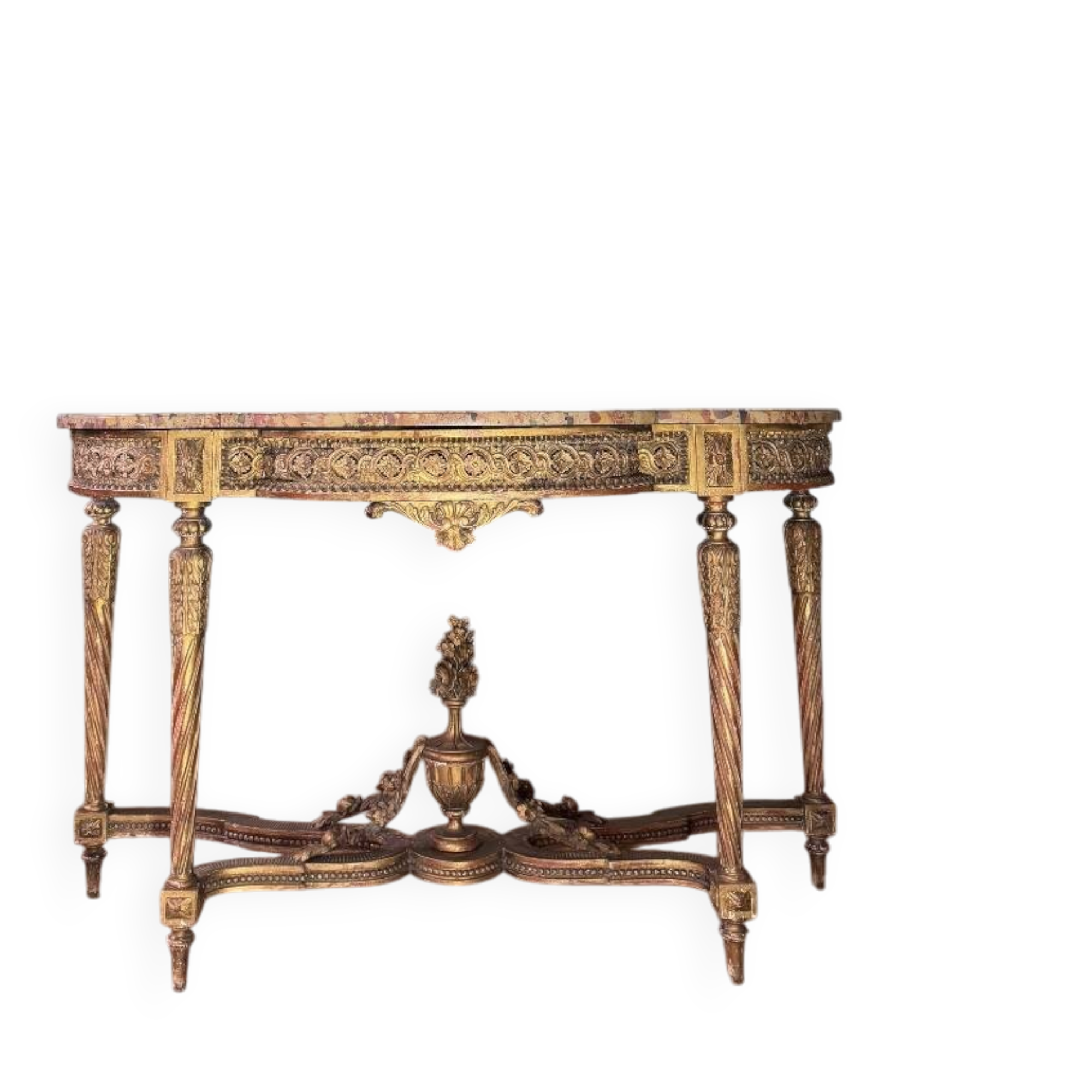 Console with 4 legs from the end of the 19th century in gilded wood in the Louis XVI style.