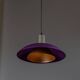 Vintage metal ceiling suspension – postmodern Memphis style from the 1980s, purple, green, silver, striped cable, Pop Art interior, retro light fixture.