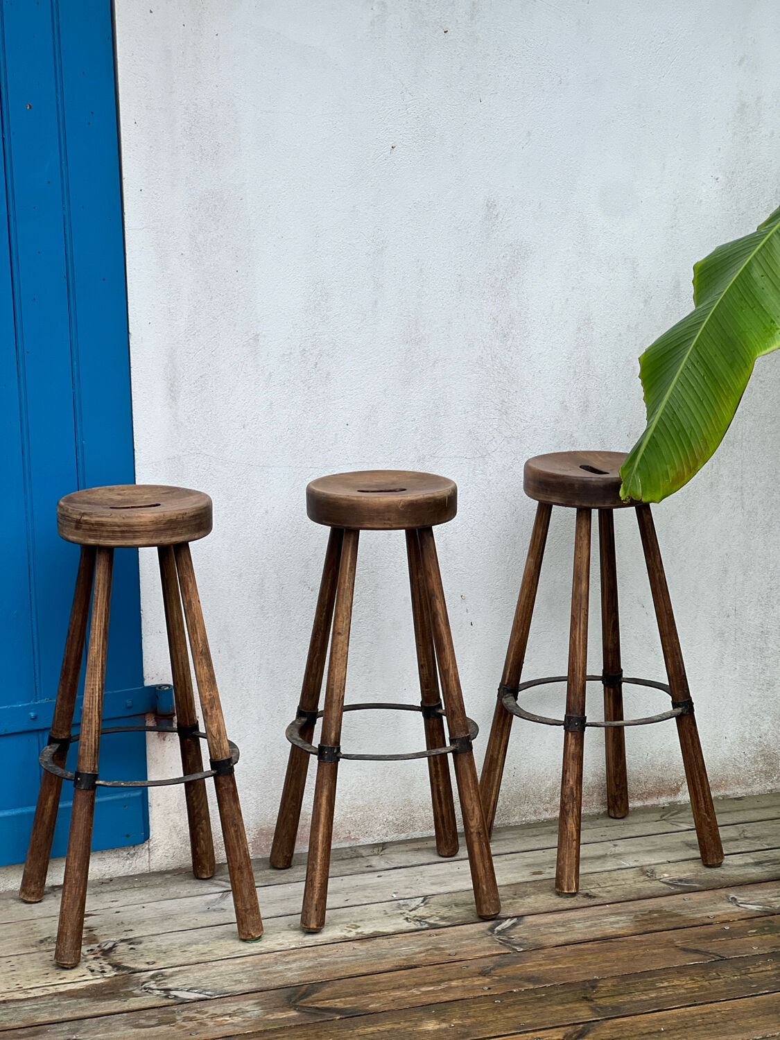 Set of 3 wooden stools