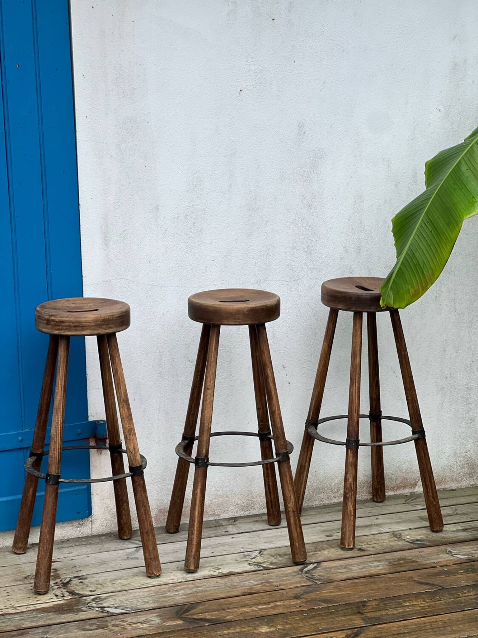 Set of 3 wooden stools
