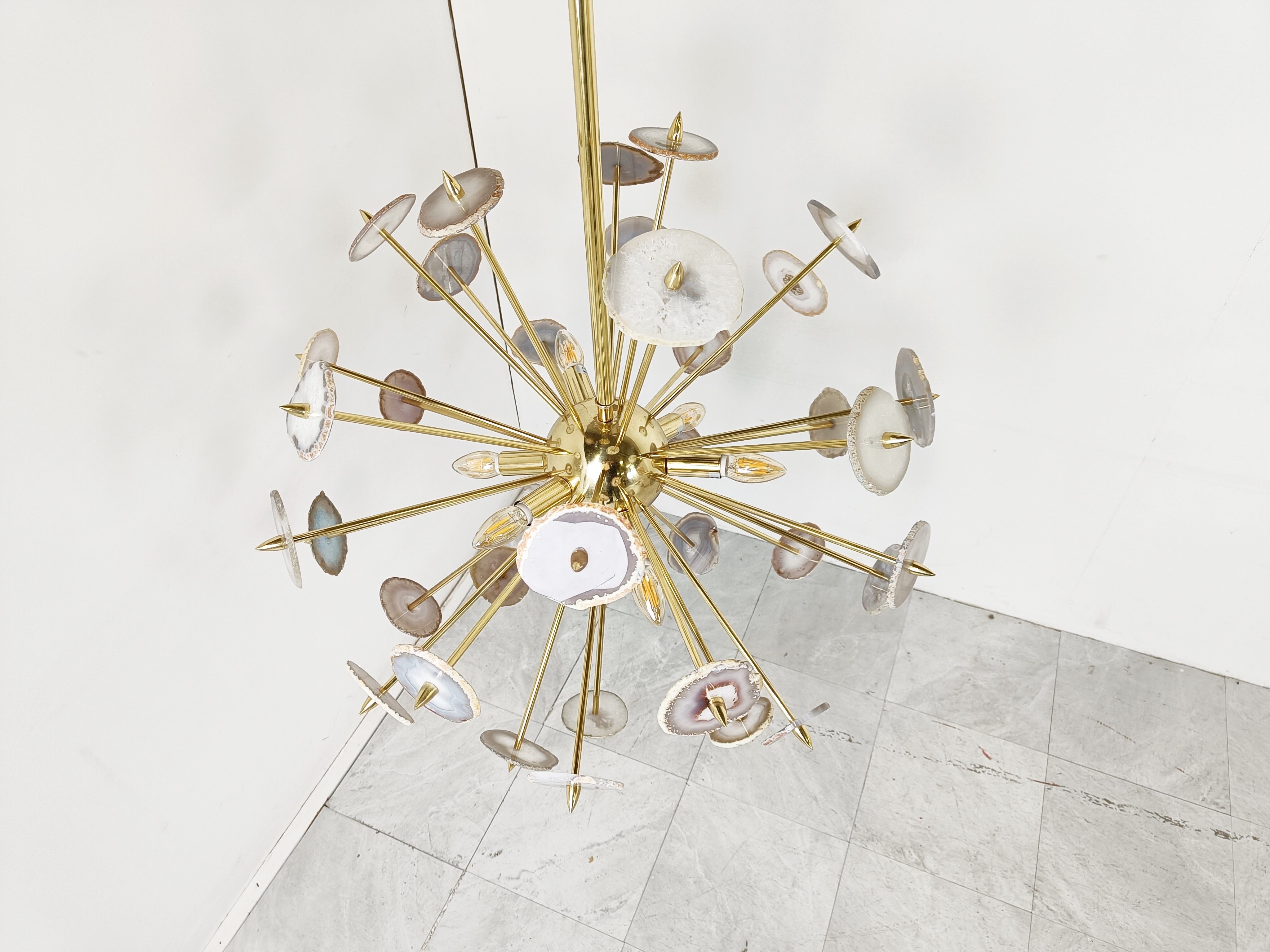 Brass and agate stone sputnik chandelier 1980s