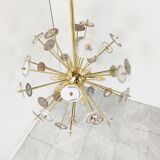 Brass and agate stone sputnik chandelier 1980s