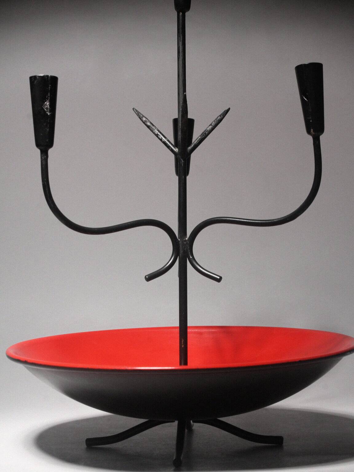 Gunnar Ander Mid-Century Vibrant Red And Black Candelabra, For Ystad Metall