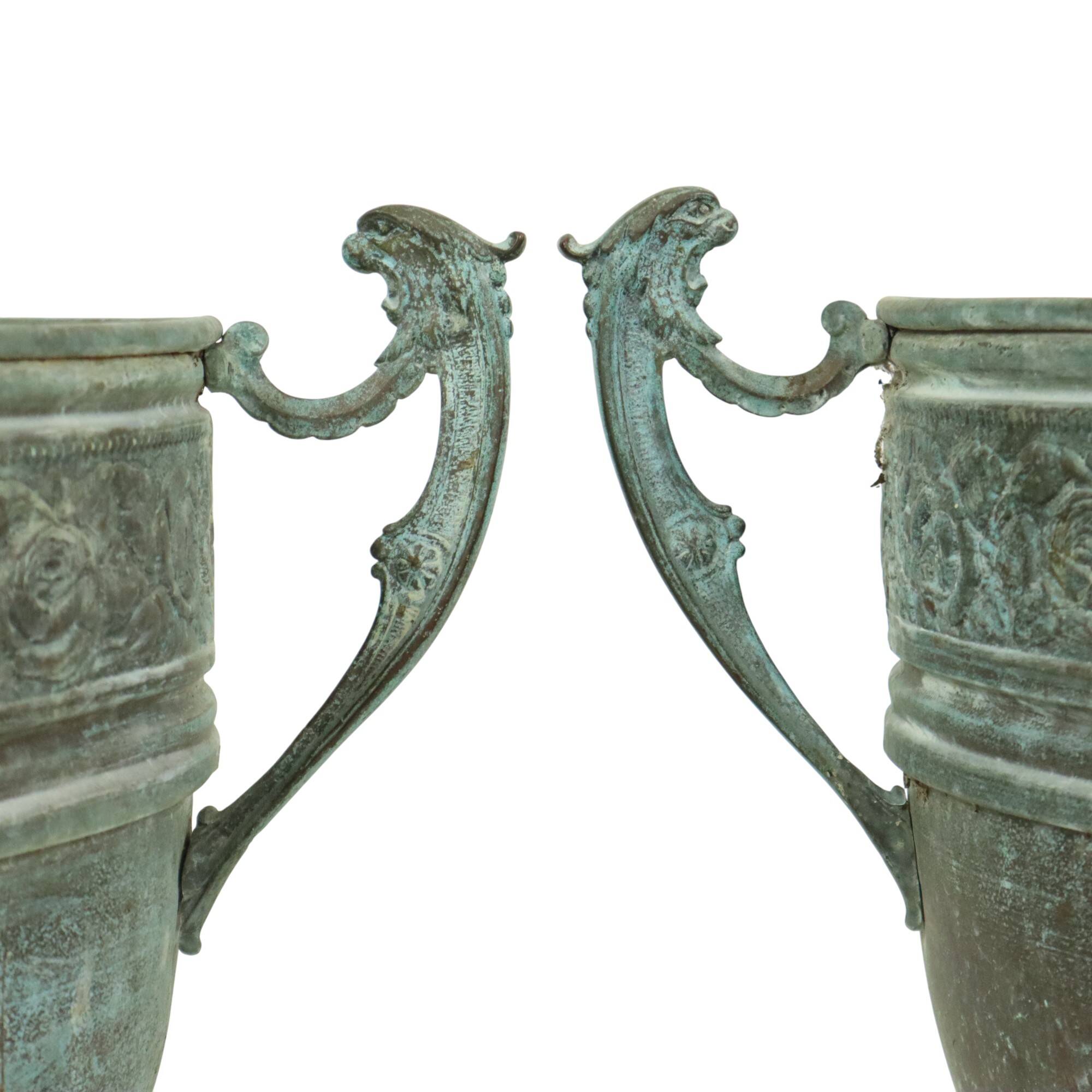 French Art Nouveau Style Flower Pots Garden Vases Verdigris