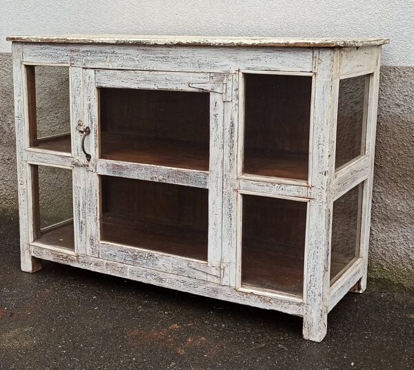Petite vitrine ancienne en bois blanc