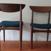 Pair of Lane Perception teak dining chairs in petrol blue-green, USA 1960s
