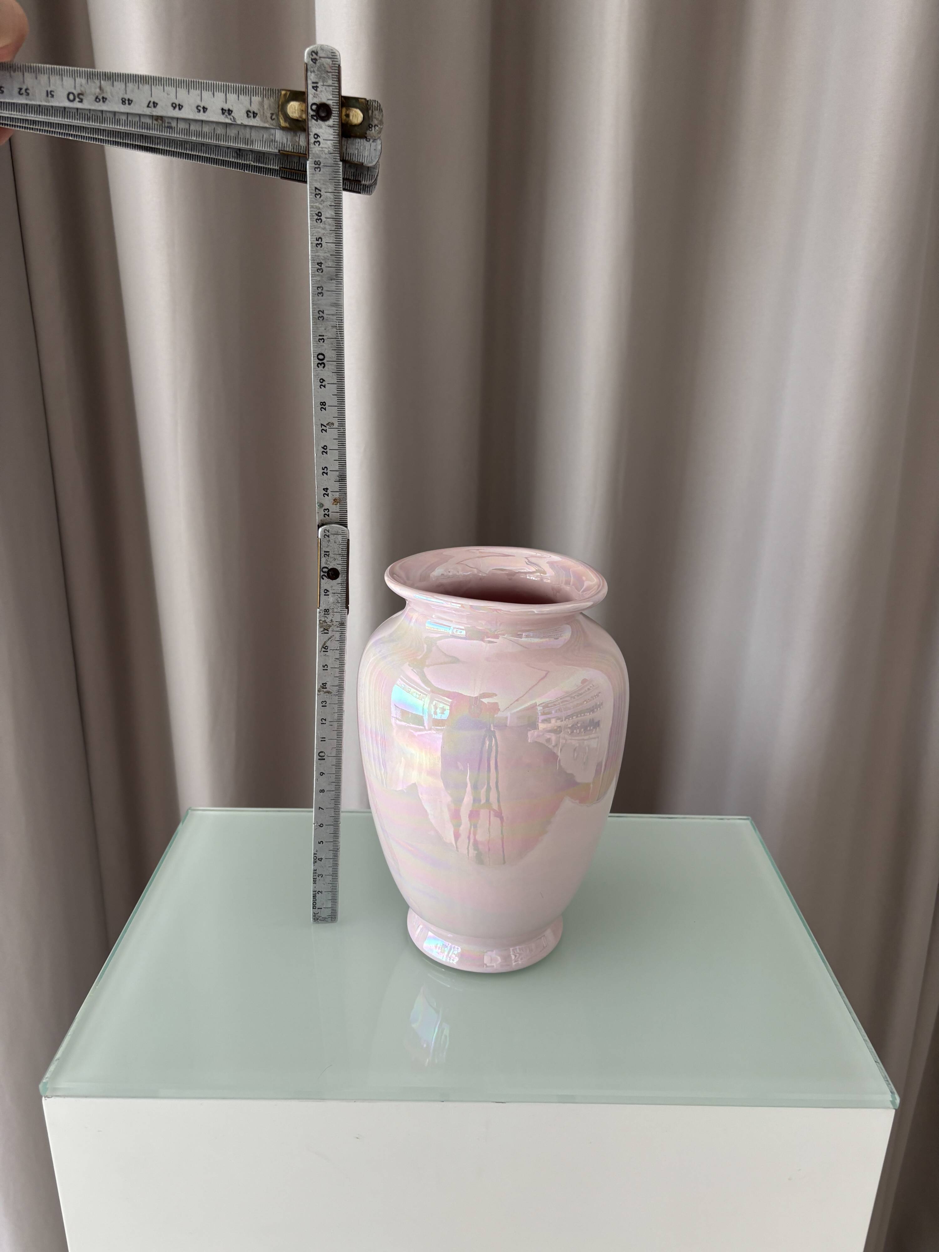 Vintage Pink Iridescent Ceramic Vase | Pearlescent Lustre Glaze | Postmoder