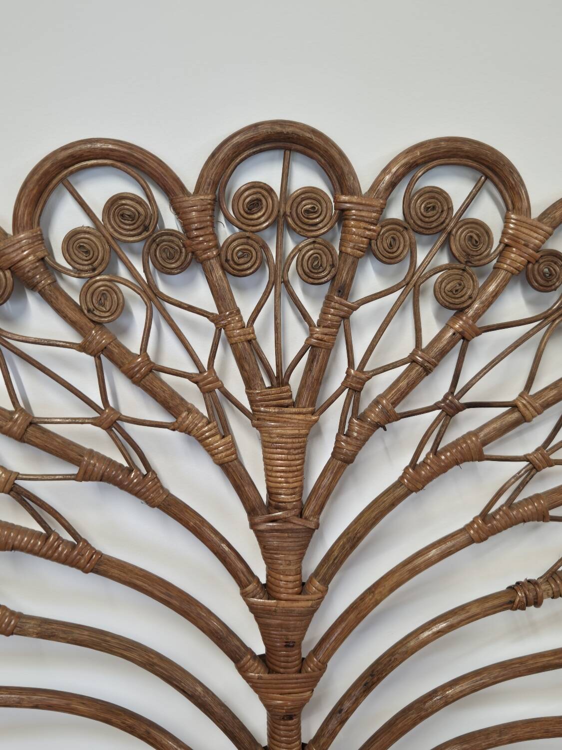 Peacock headboard in rattan Bamboo vintage 1970s