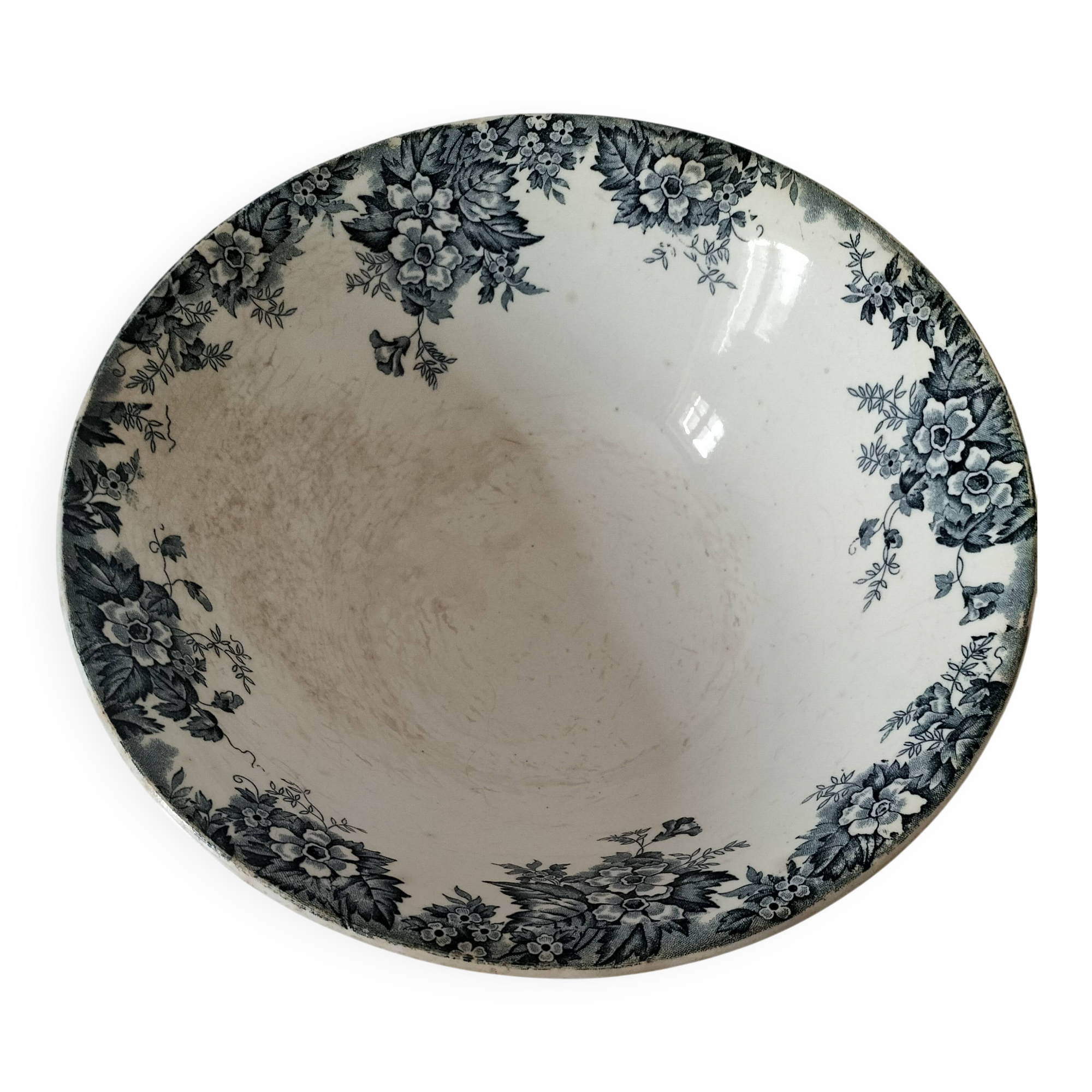 Antique salad bowl from Moulin des Loups, blue Marie-Louise pattern