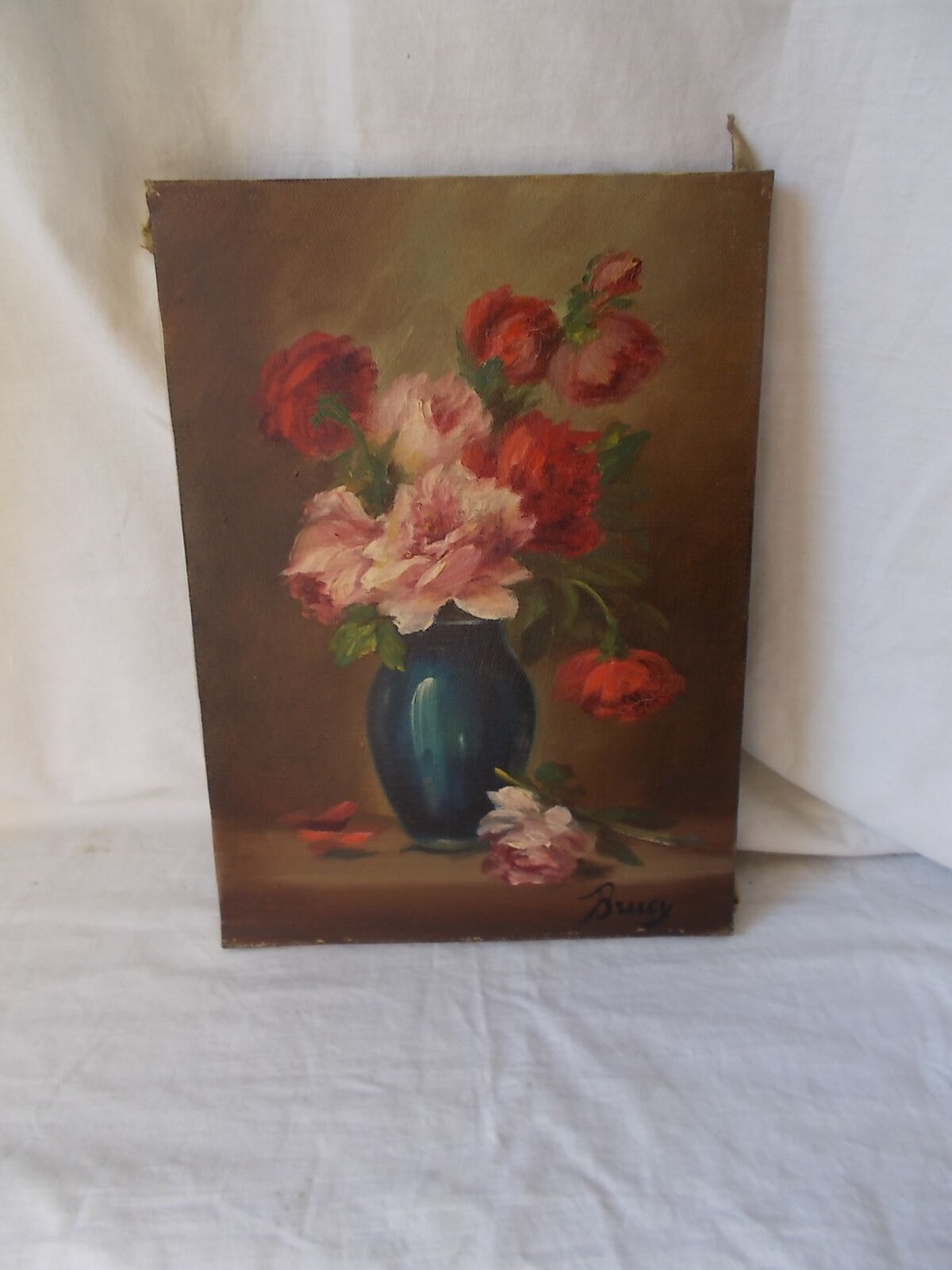 Old oil on canvas bouquet of flowers old still life
