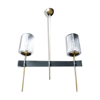 Lustre suspension eclairage vintage lineaire a 2 tetes 1950