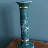 Bougeoir colonne en céramique effet marbre vert et or