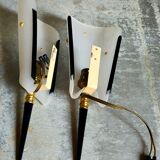 Pair of vintage plexi and bakelite 50s wall lamps