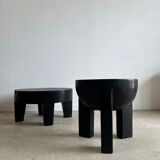 Monoxyl sofa end in black mango tree tripod half-sphere tray h:45 d:44