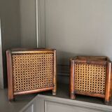 Caches-pots vintage en bois et cannage