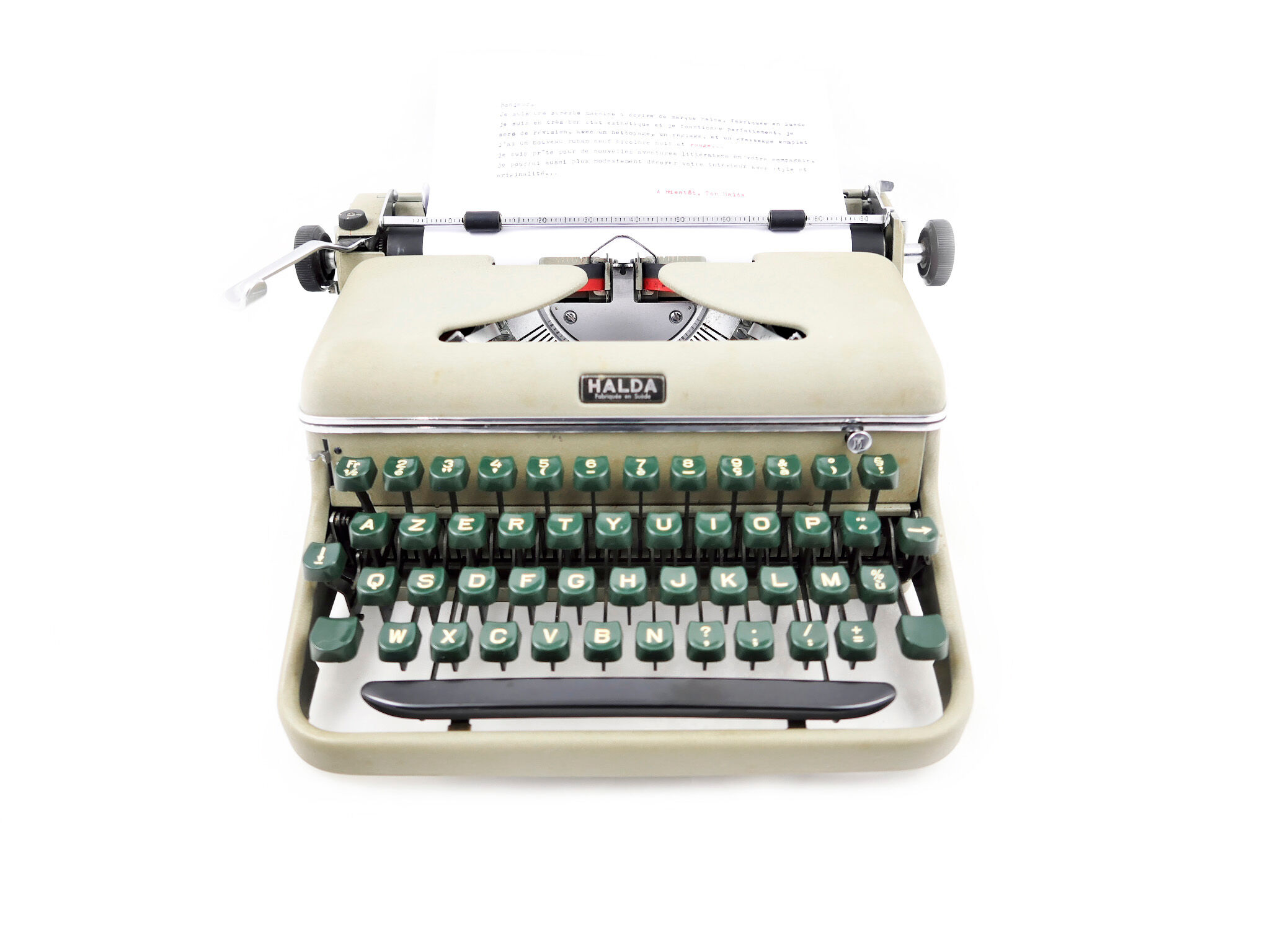 Machine à écrire Halda Kaki portable 1958 vintage