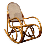 Thonet style rocking chair in bent beech wood and vintage canework