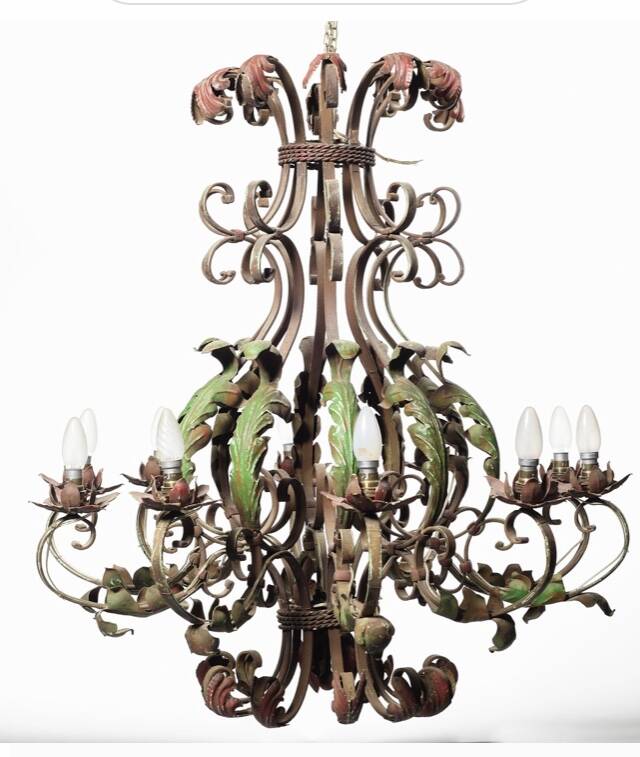 Lustre vintage en fer forgé polychrome