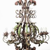 Lustre vintage en fer forgé polychrome
