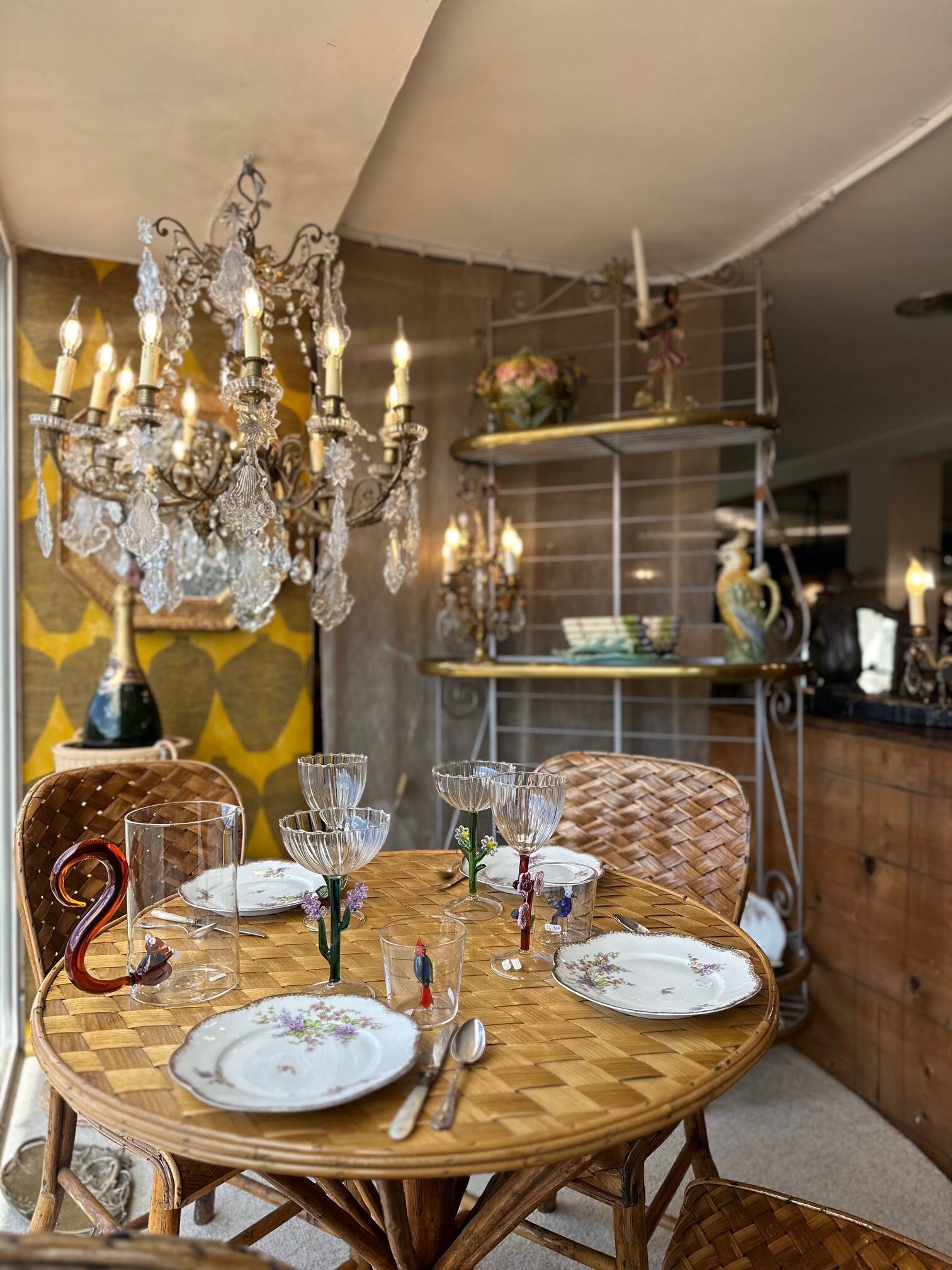 Crystal and bronze chandelier