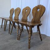 Set of 4 Vintage Tyrolean Heart Cutout Wooden Dining Chairs