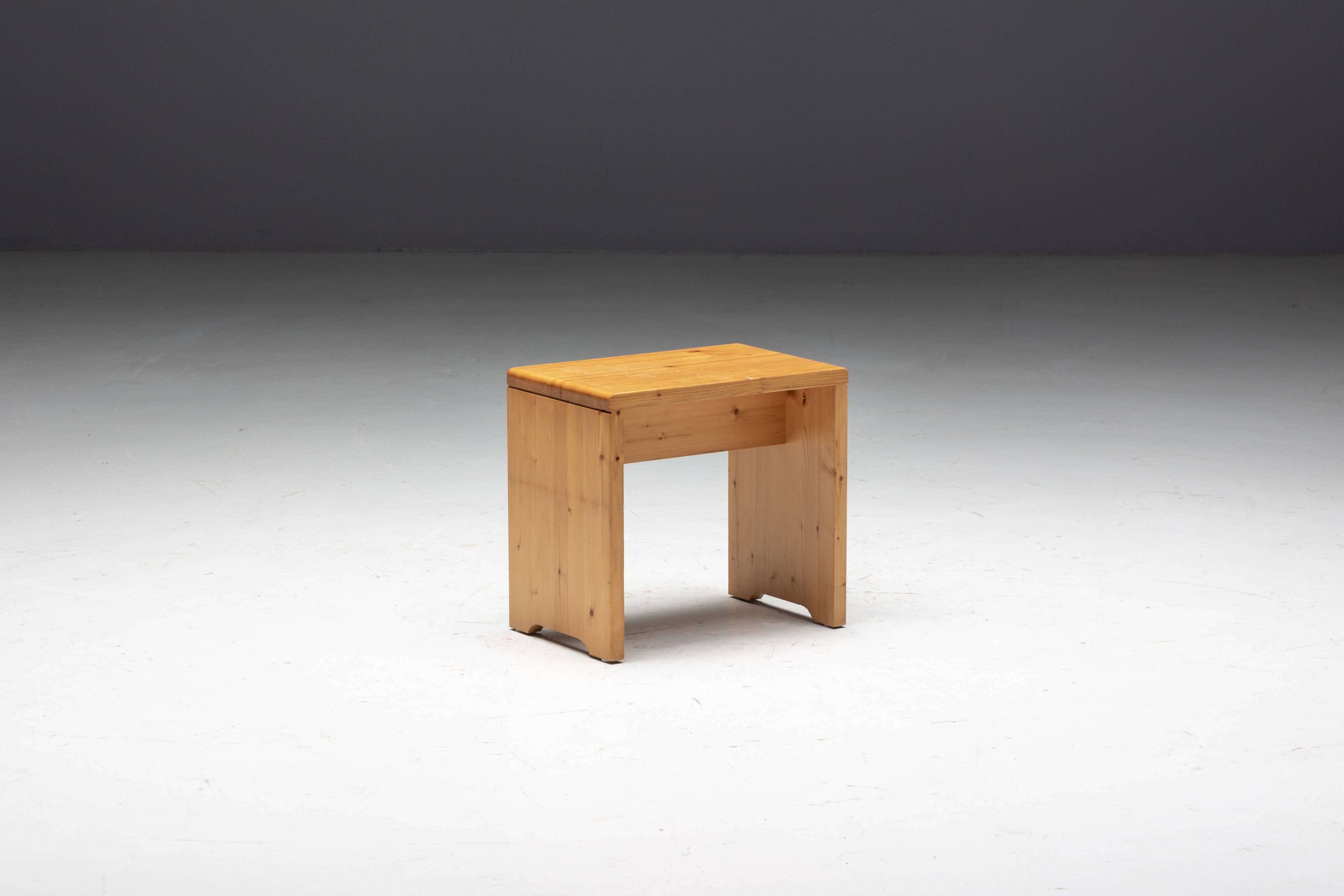 Pine Stool selected by Charlotte Perriand for Méribel, France, 1960s