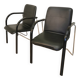 Set of 2 vintage office chairs in black leather chrome base plastic armrests / retro 1980s room