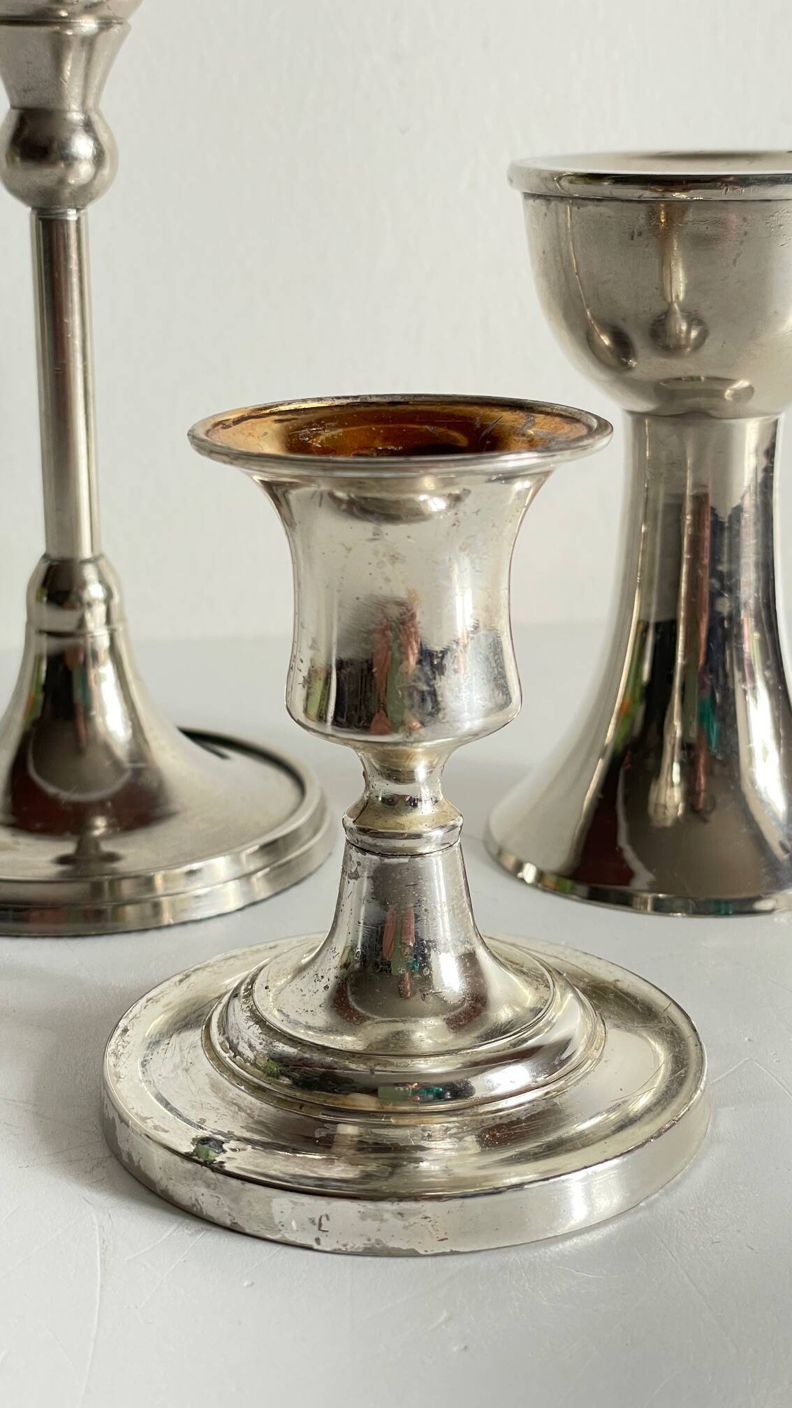 Vintage chrome metal candle holders