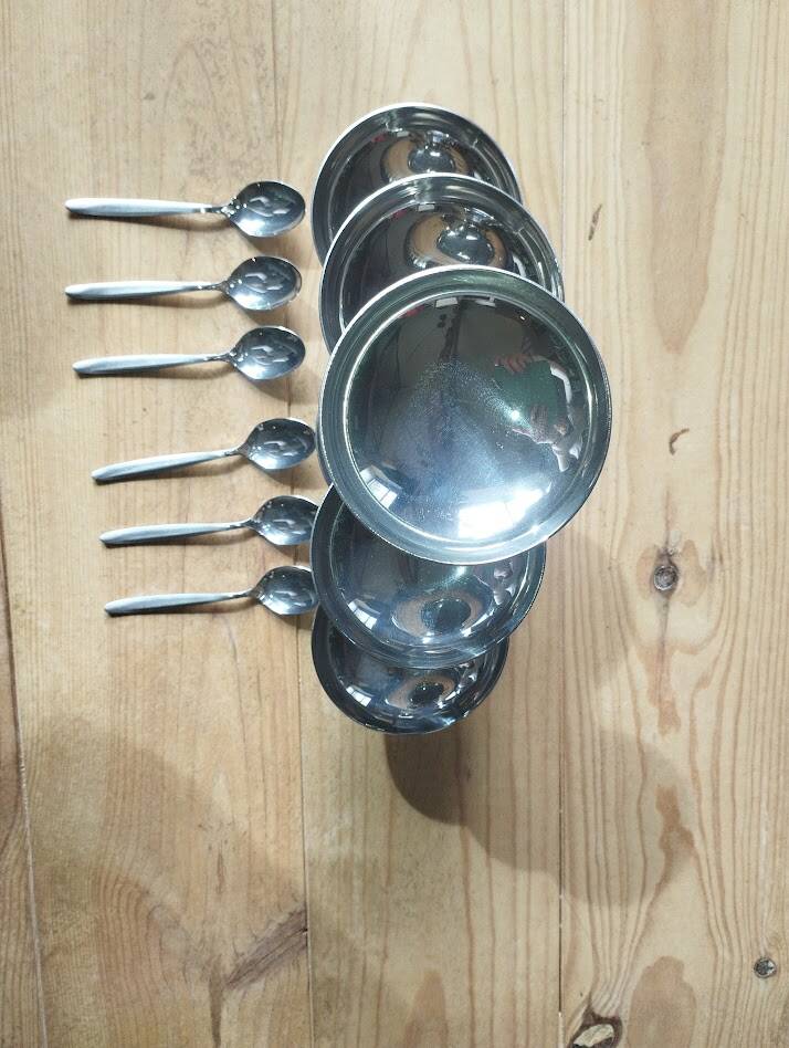 Vintage ice cream or dessert service in stainless steel