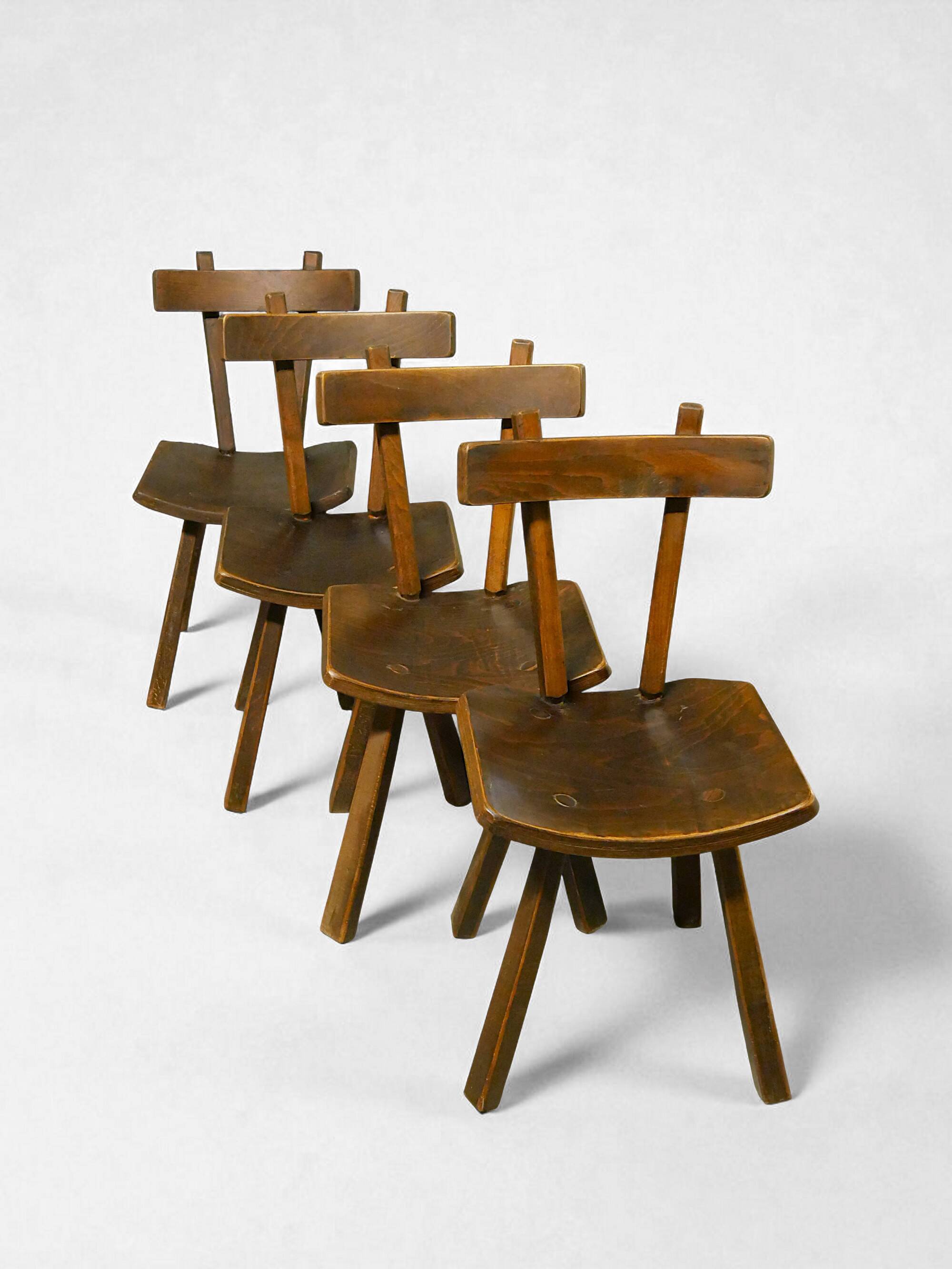 Rare set of 4 brutalist chairs - vintage 1950