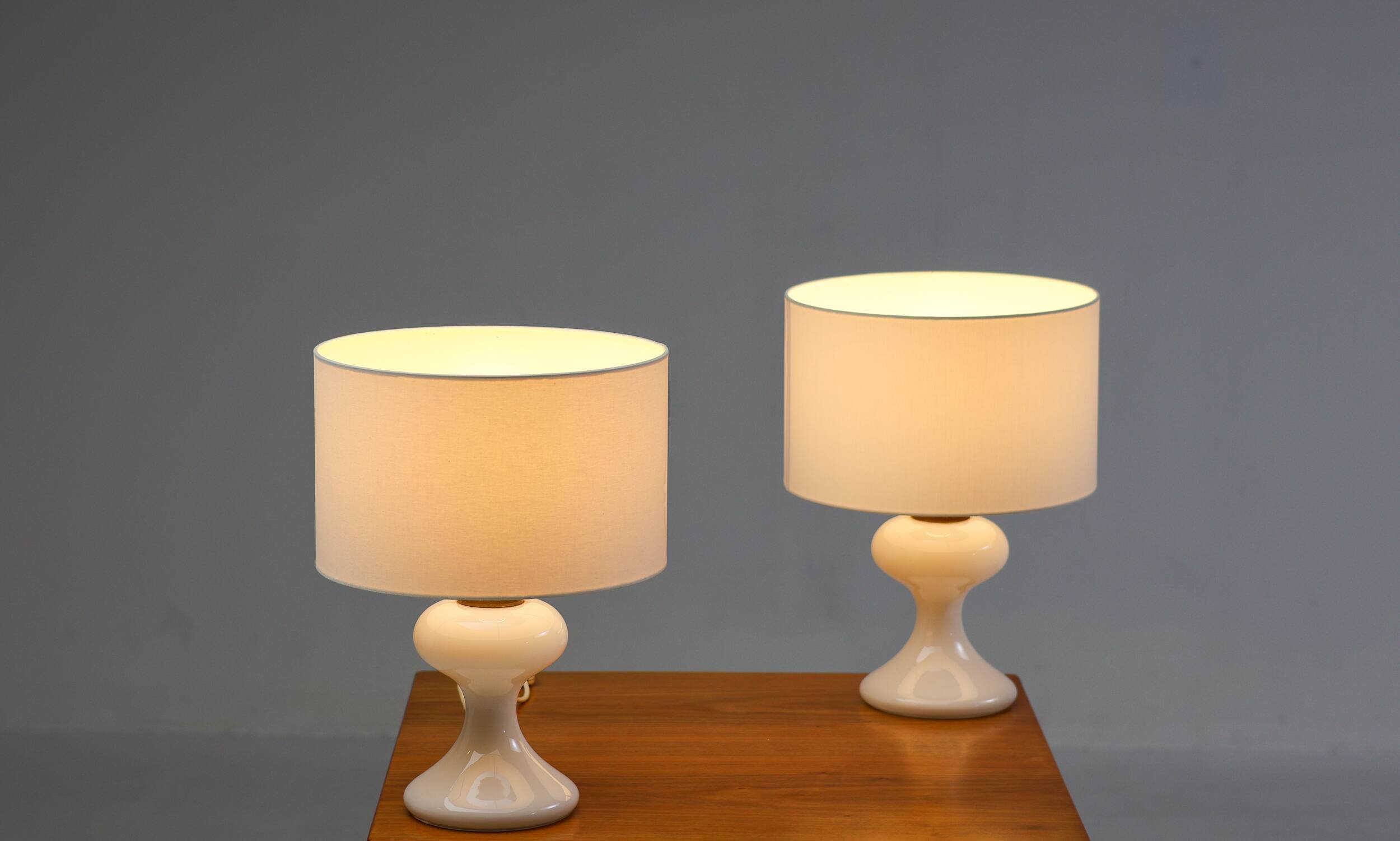 Pair of white ml1 table lamps by ingo maurer for m-design