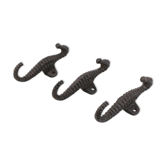 Patères hippocampes fer brun lot de 3