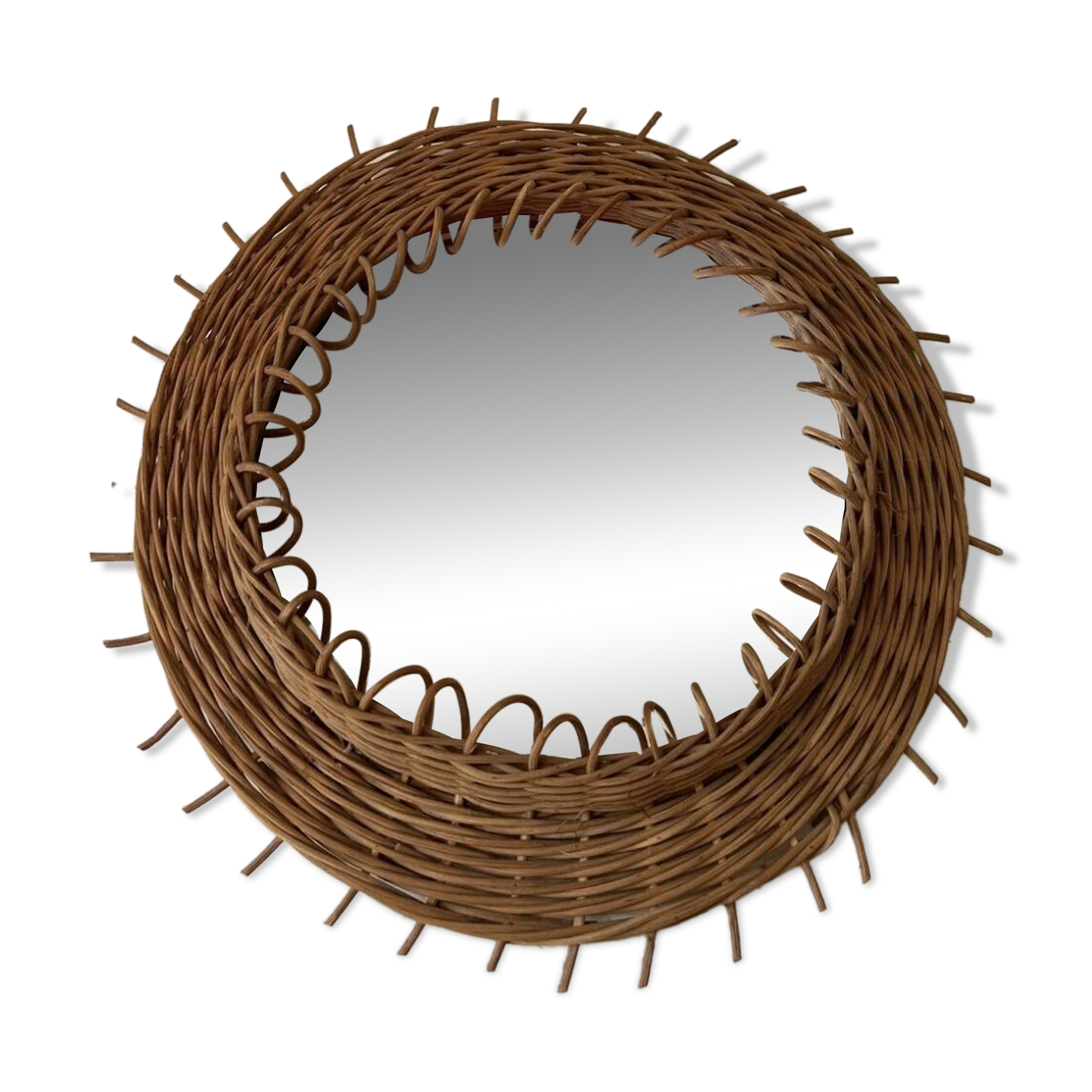 Vintage 1950s round wicker sun mirror