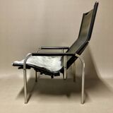 Black leather reclining relax armchair, 1960s design.