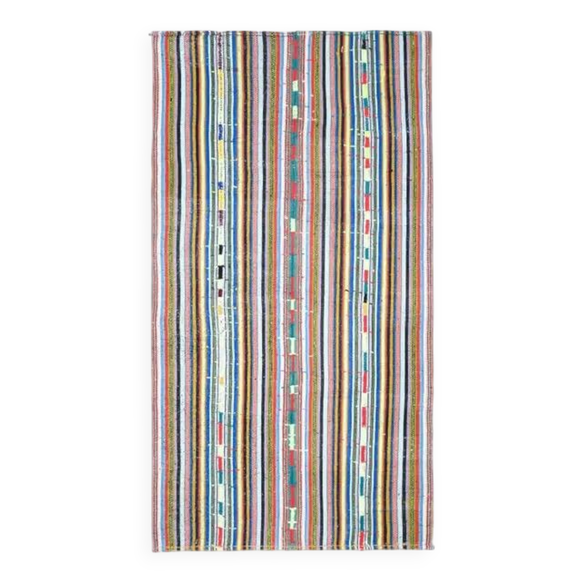 Tapis couloir vintage turc Oushak fait main en laine et coton bleu 163x306 des années 1970