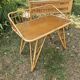 Rattan bamboo display shelf + vintage desk from the 50s-60s-70s.