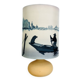 Fig lamp in sandstone and silk "fisherman" lampshade