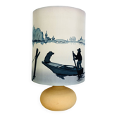Fig lamp in sandstone and silk "fisherman" lampshade