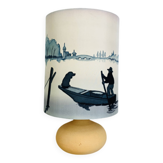 Fig lamp in sandstone and silk "fisherman" lampshade