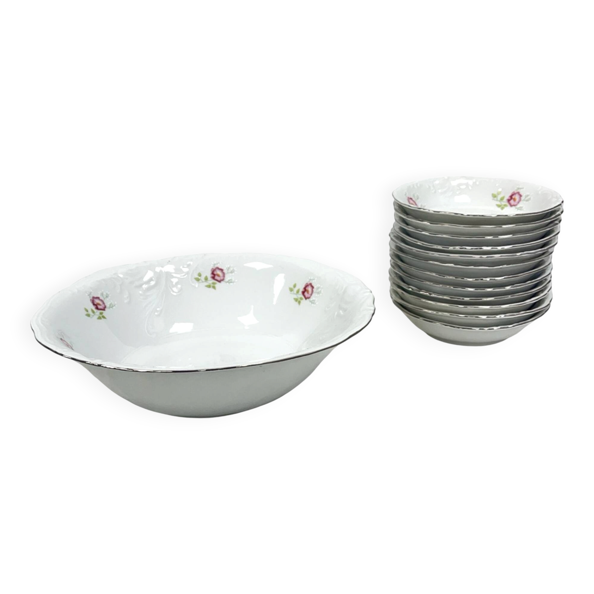 Porcelain set from the Wałbrzych Porcelain Factory - 13 pieces, floral deco