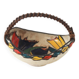 Vintage Artisan Japanese Ceramic Bowl With Woven Handle