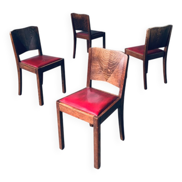 Art Deco Dining Chair Set, Belgium, 1920s, Set of 4