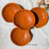 4 Vintage Emile Henry Ceramic Scallop Shells Speckled Made in France 1950